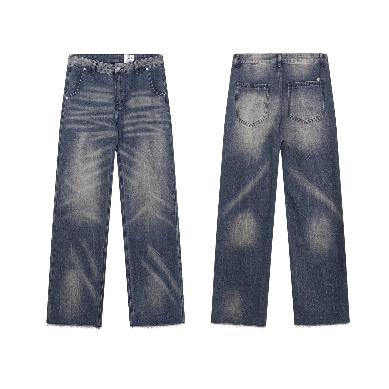 Wide-Leg Washed Denim Pants Slate - Related Product - Cnfans
