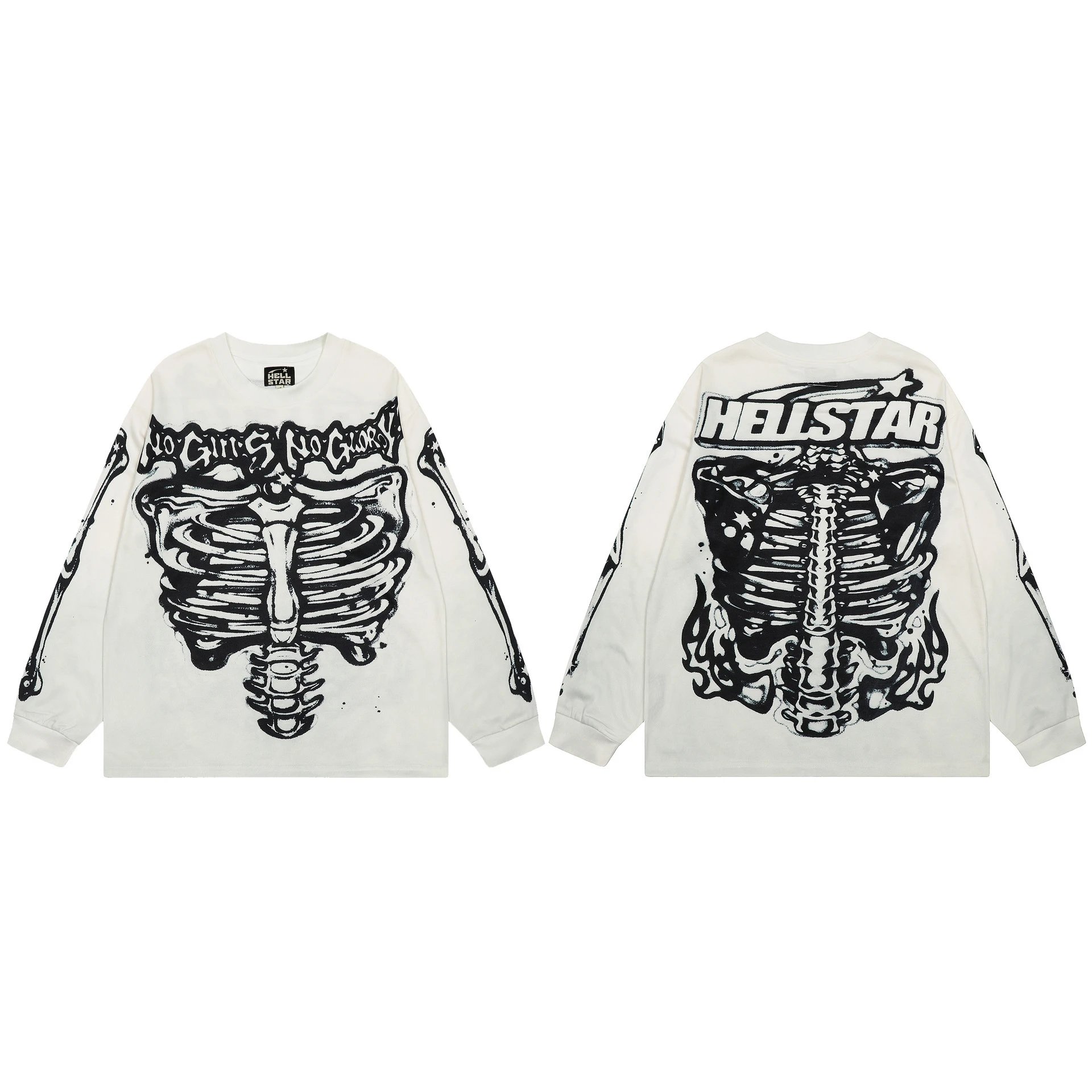 Streetwear Graphic Long Sleeve Tee White - Hellstar - Cnfans - $27.74