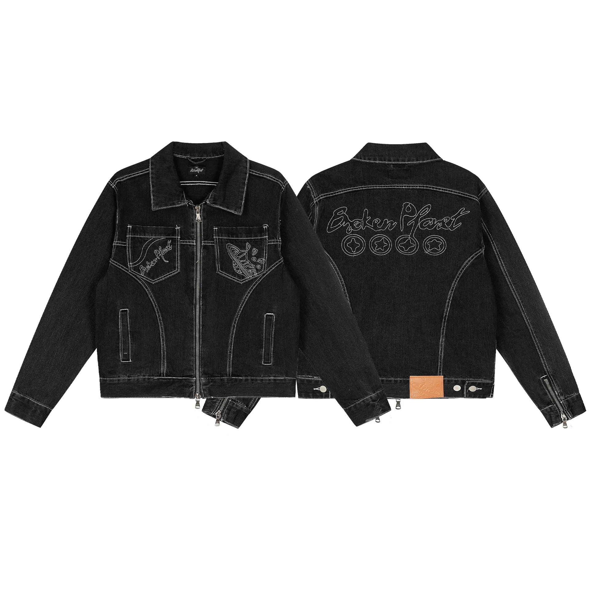 Broken Planet Embroidery Denim Set Black - Gallery Image 2 - Detailed View