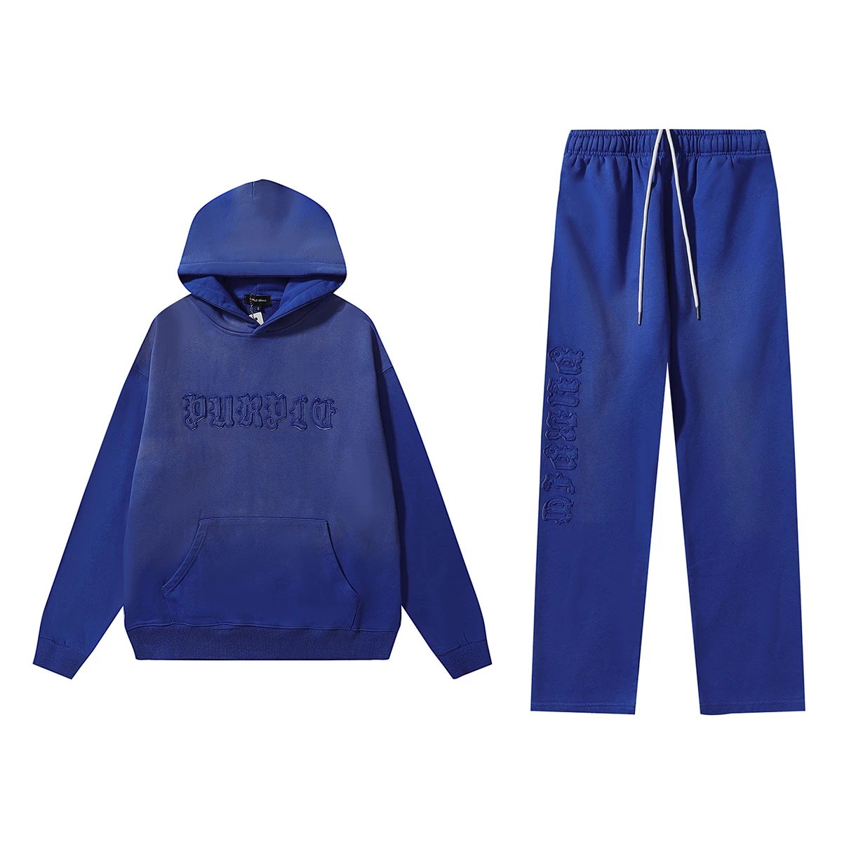 Washed Towel Embroidered Hoodie Pants Set Onyx Black - Gallery Image 4 - Detailed View