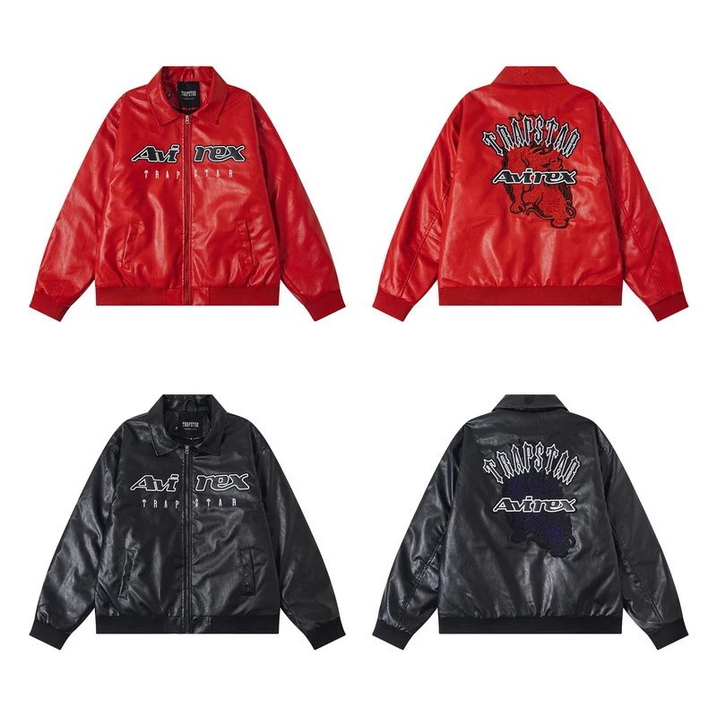 Trapstar Red Aviator Leather Jacket - High Quality Product Image - Cnfans