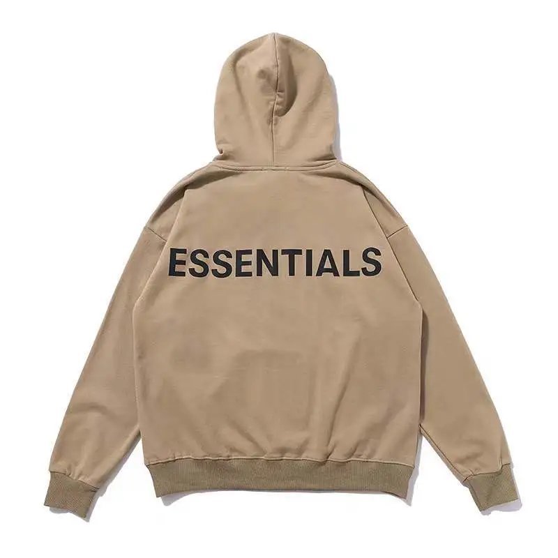 Unisex Streetwear Reflective Logo Hoodie Loose Fit Taupe - Related Product - Cnfans