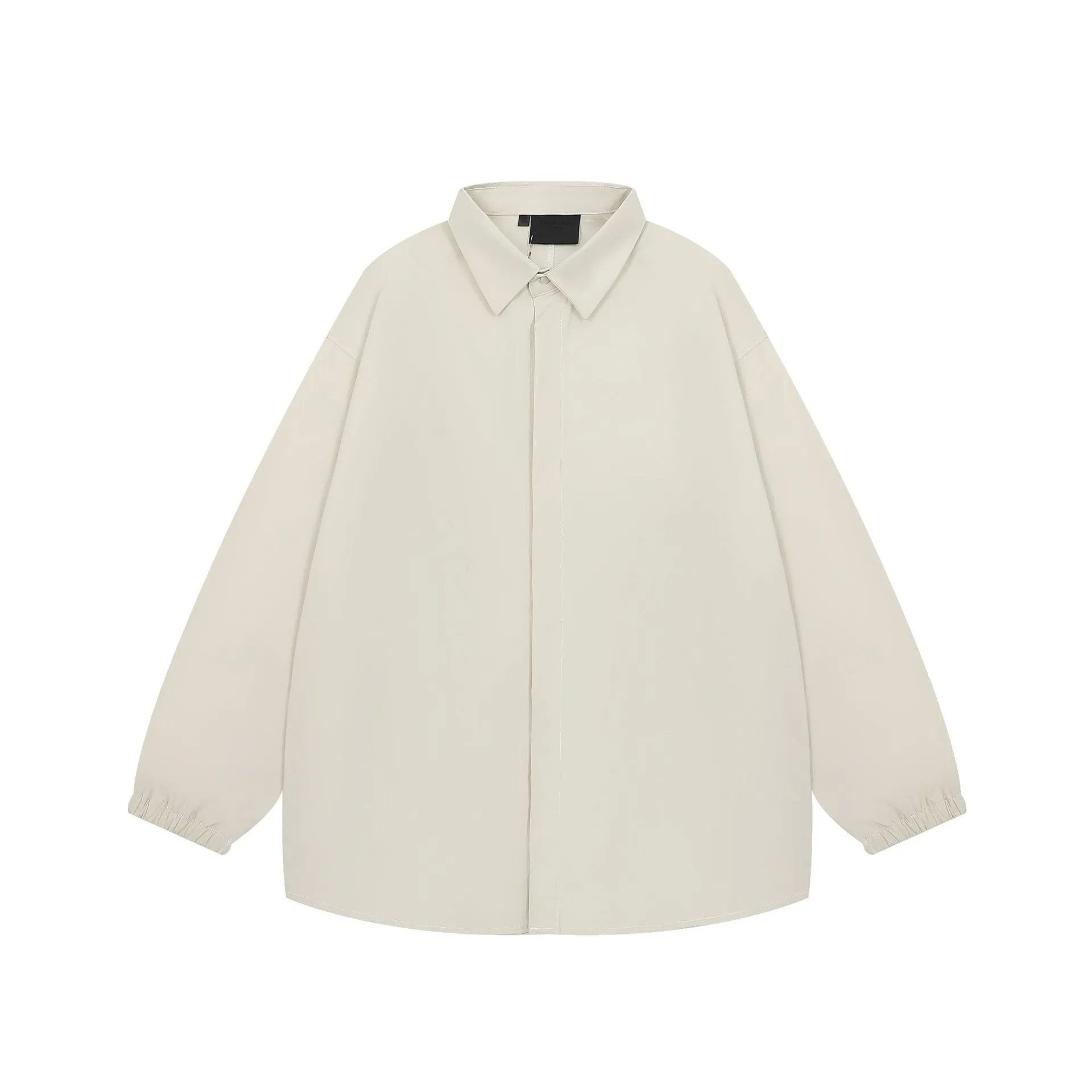 Unisex Oversized Long Sleeve Shirt Casual Neutral Beige - Essentials - Cnfans - $35.16