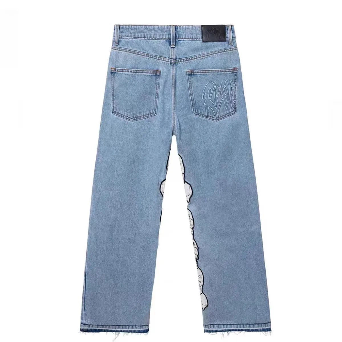 Street Skull Embroidered Denim Pants Charcoal - Gallery Image 3 - Detailed View