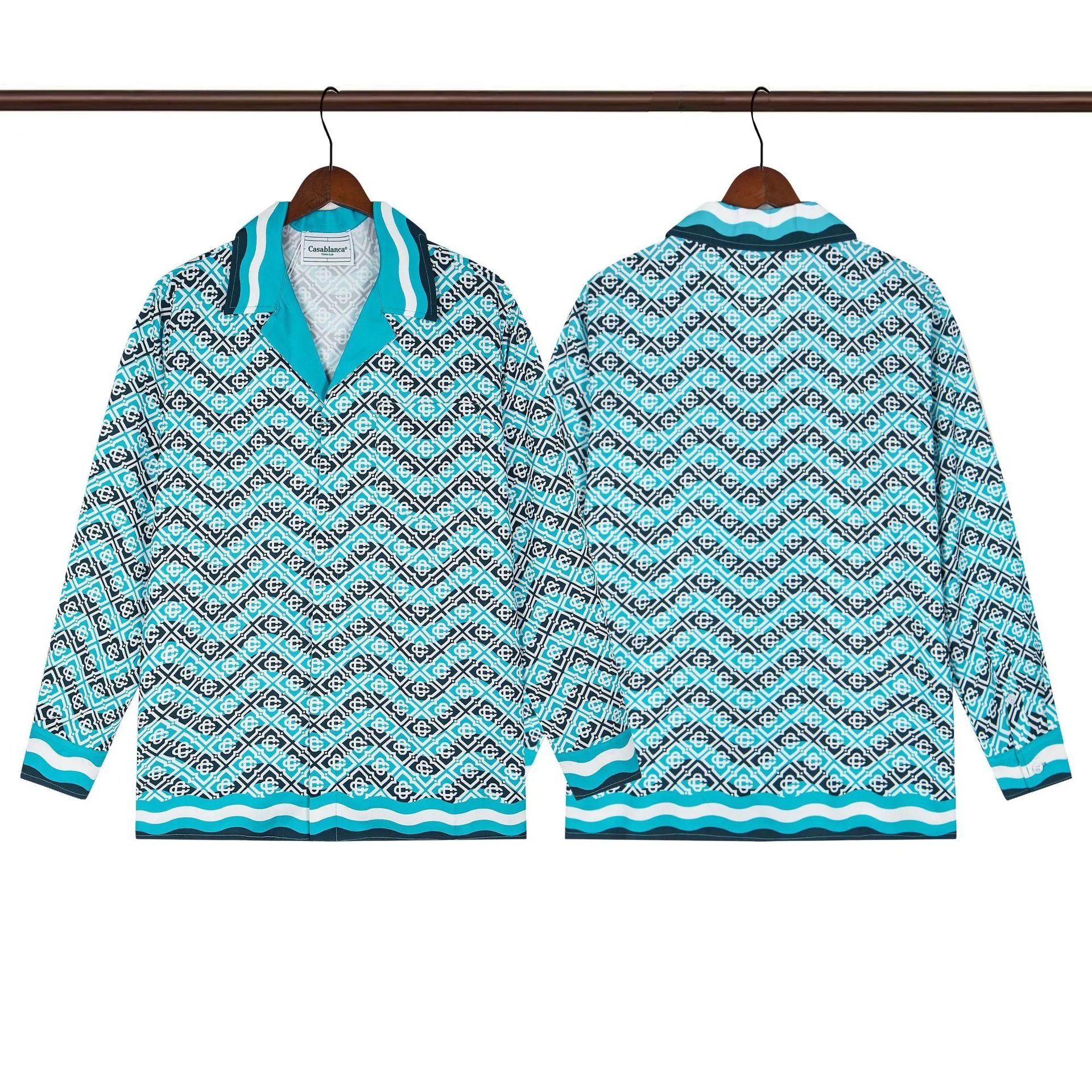 Geometric Long Sleeve Shirt - Azure - Gallery Image 2 - Detailed View