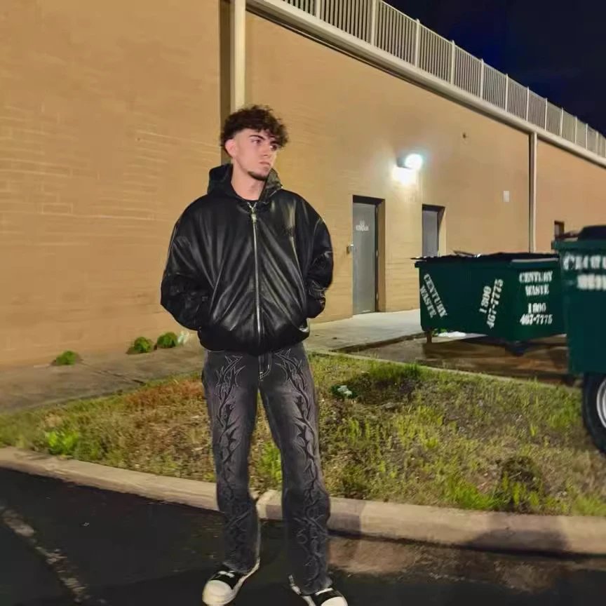 Streetwear Thorn Embroidered Washed Denim Pants Midnight Blue - Gallery Image 4 - Detailed View