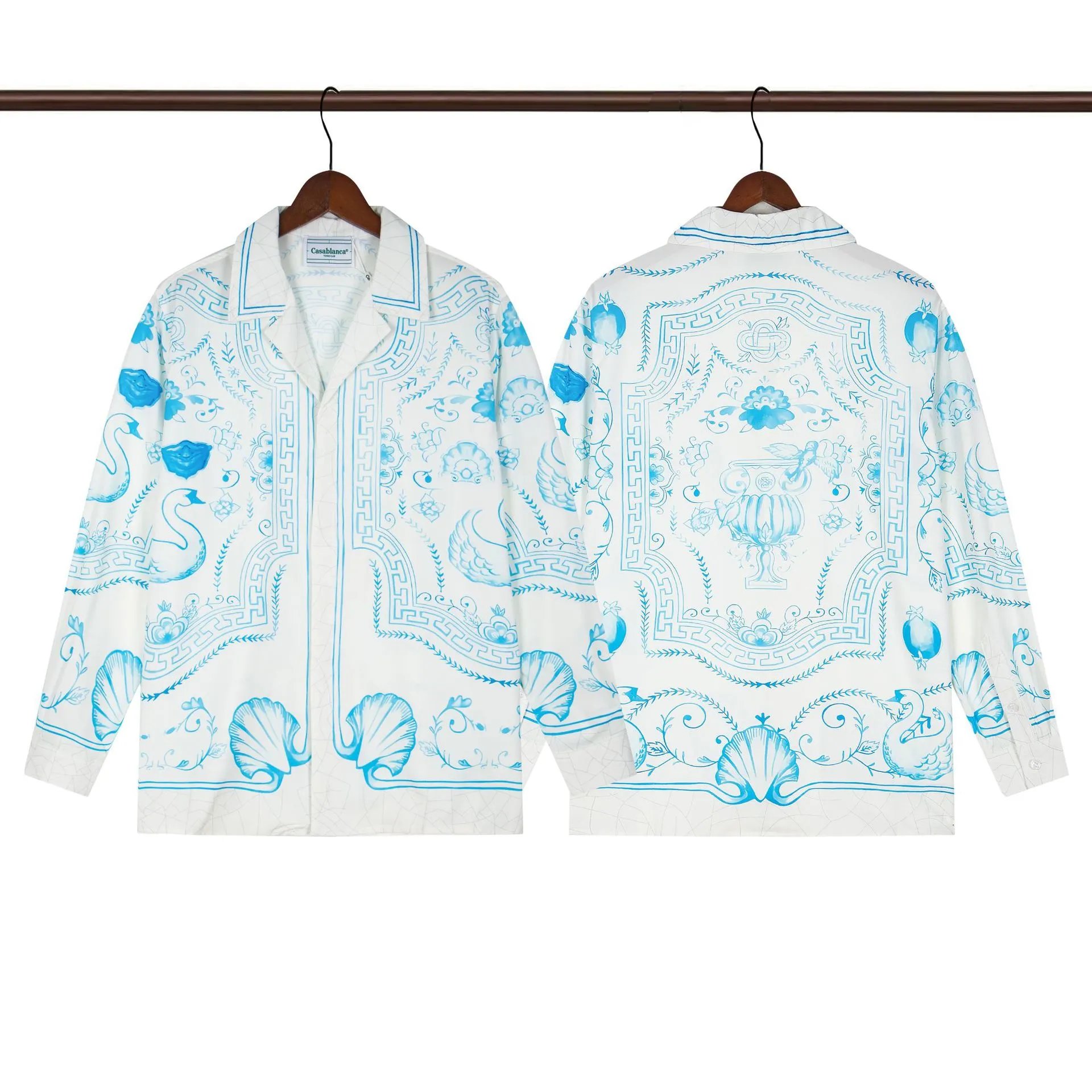Geometric Print Silk Shirt Teal - casa - Cnfans - $26.13