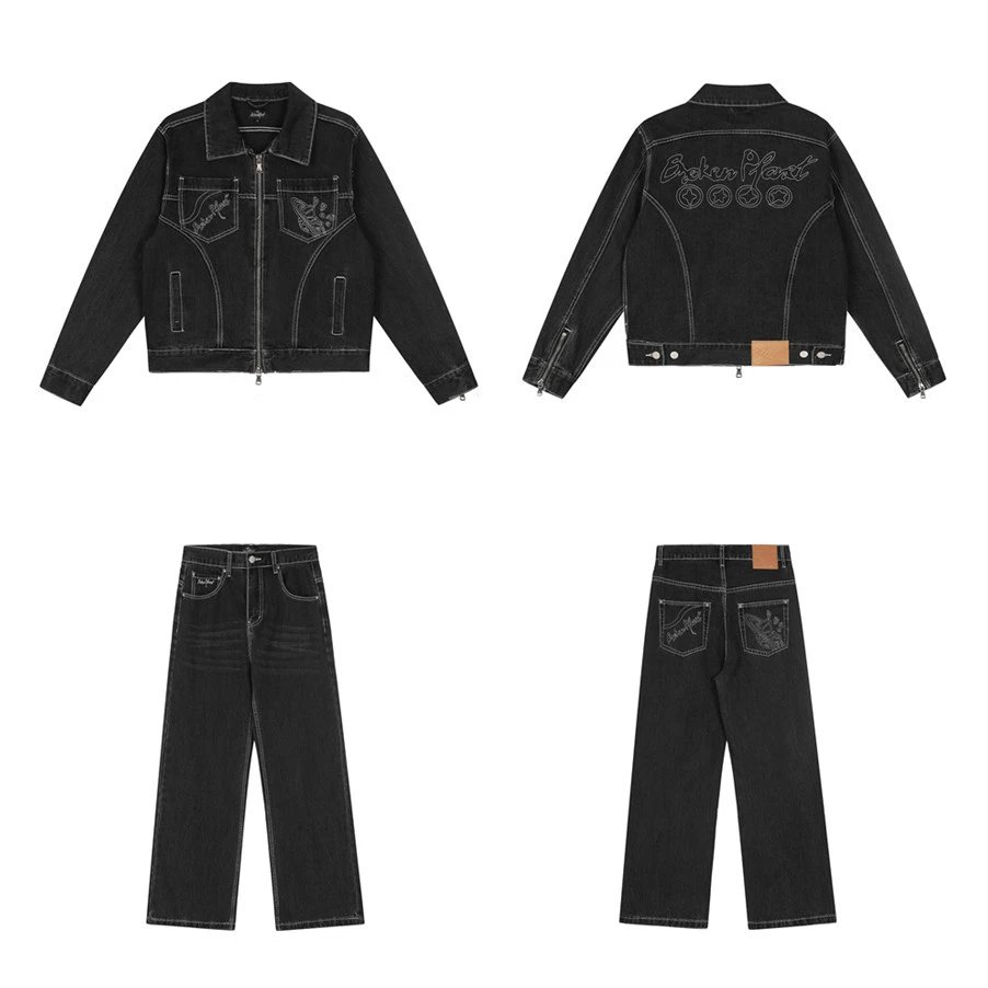Broken Planet Embroidery Denim Set Black - High Quality Product Image - Cnfans