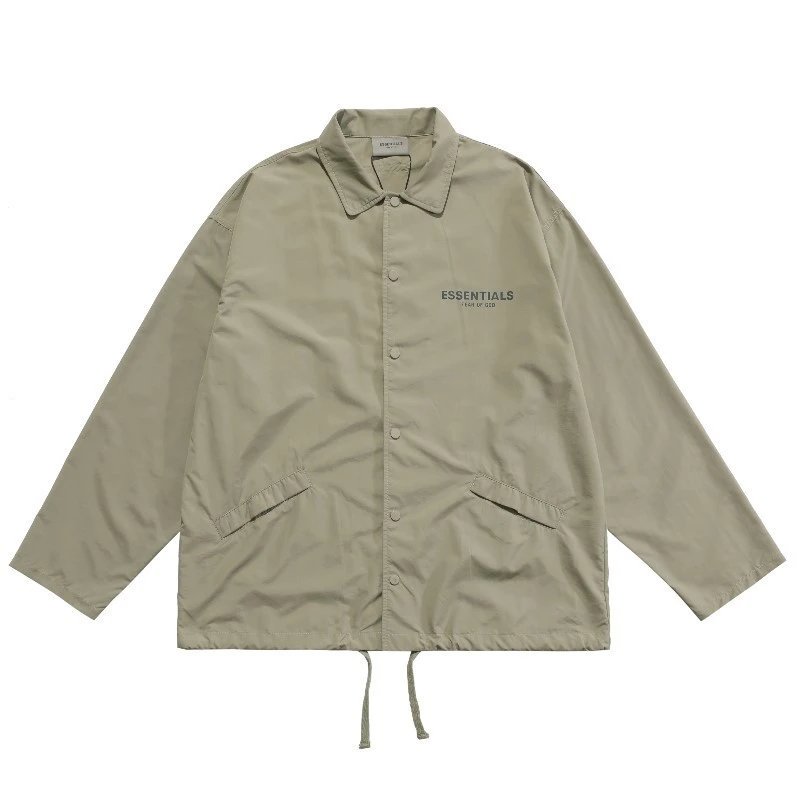Streetwear Reflective Letter Coach Jacket Khaki - Gallery Image 2 - Detailed View