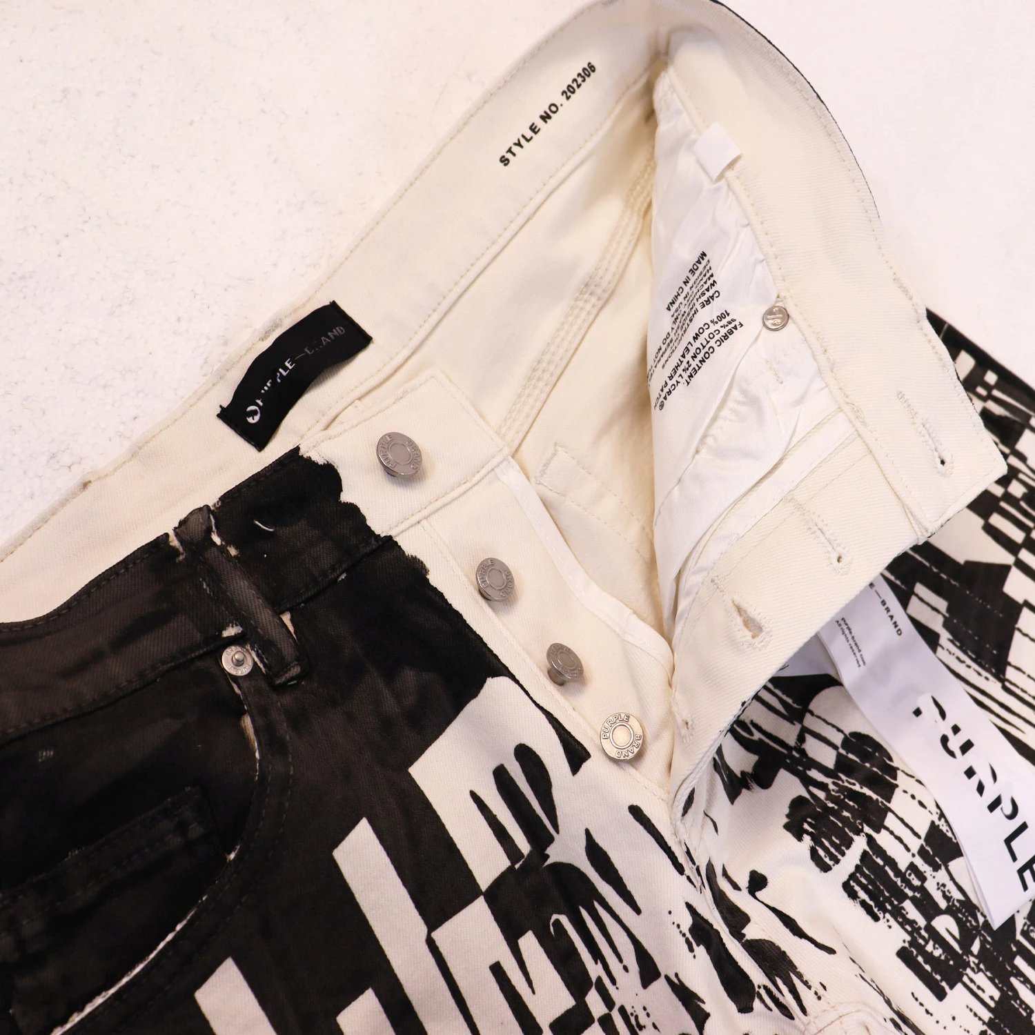 Washed Denim Multi-Button Pants in Charcoal - Gallery Image 2 - Detailed View