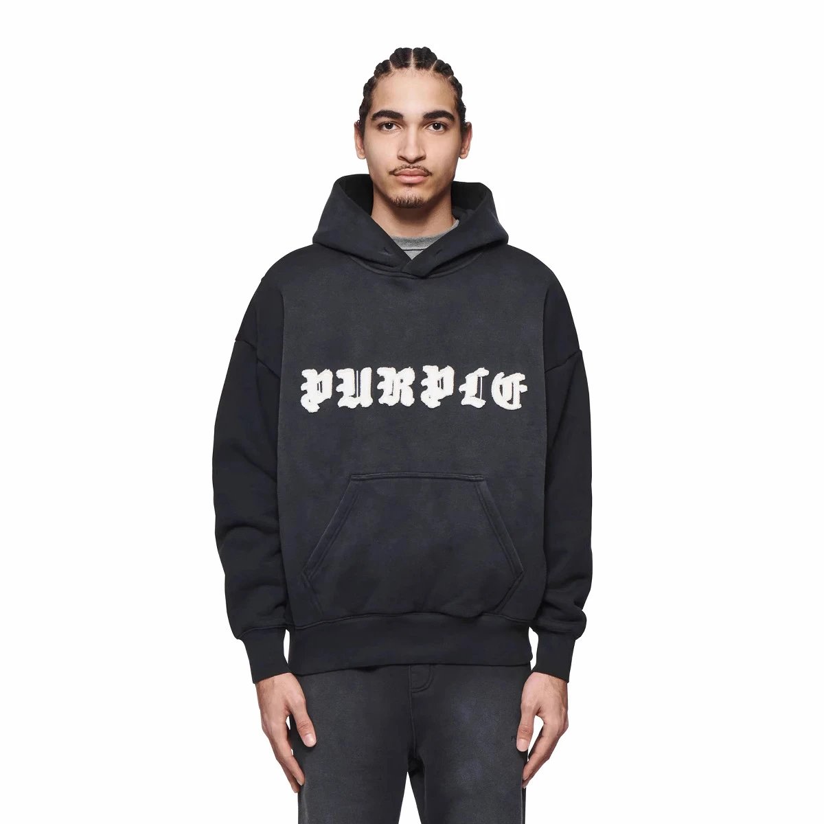 Washed Towel Embroidered Hoodie Pants Set Onyx Black - Gallery Image 2 - Detailed View