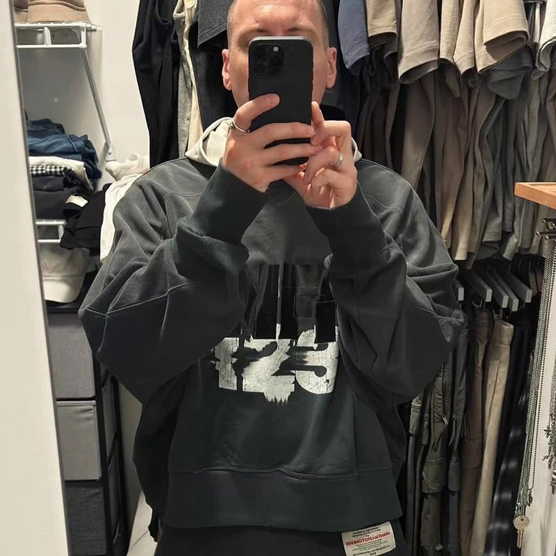 High Street Washed Hoodie in Charcoal - Gallery Image 3 - Detailed View