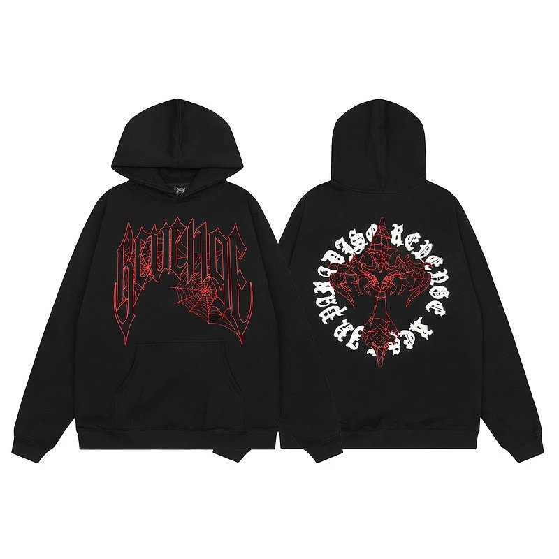 Gothic Fleece Hoodie Streetwear Ebony Black - Revenge - Cnfans - $35.16