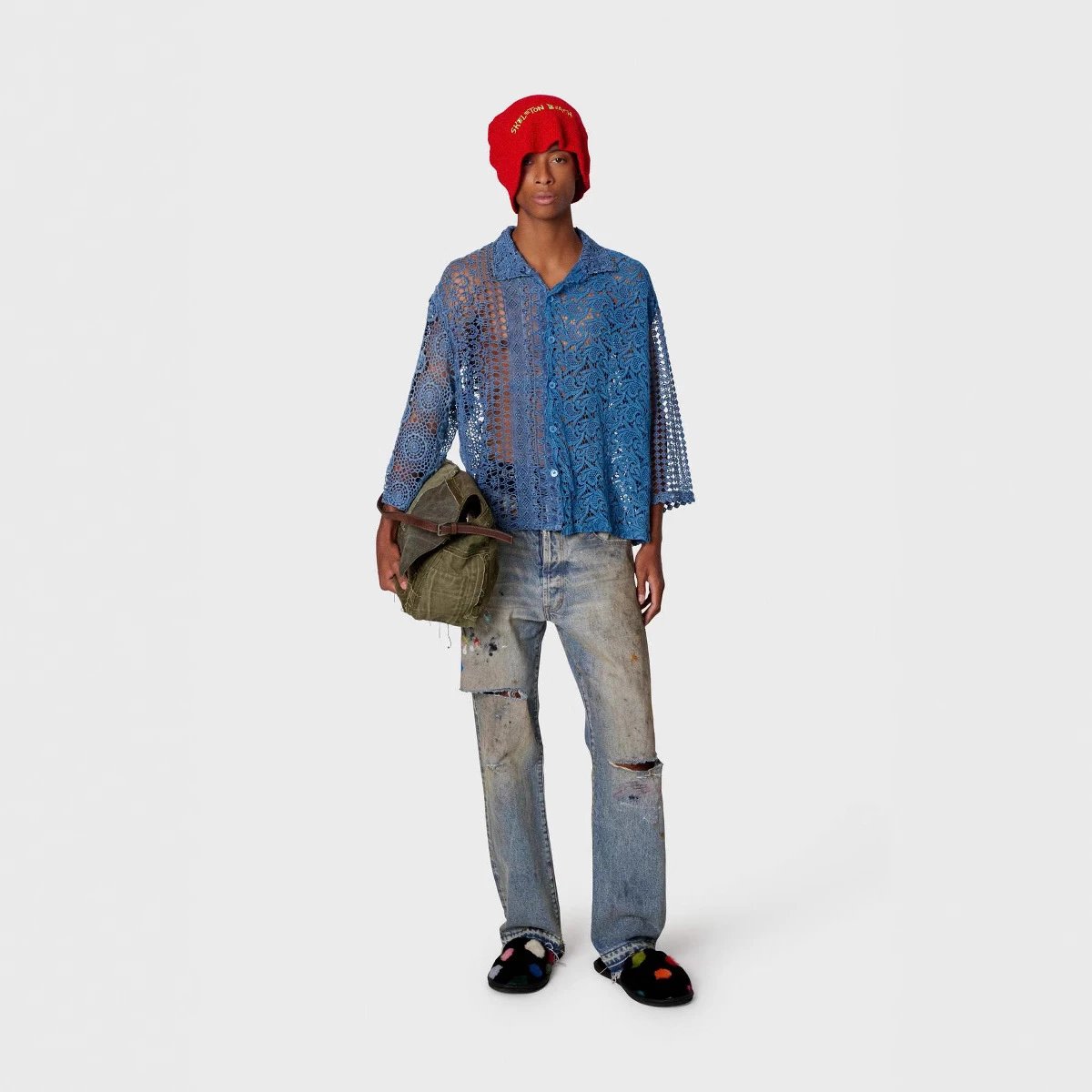 Hand-Painted Denim Pants Azure - Gallery Image 4 - Detailed View