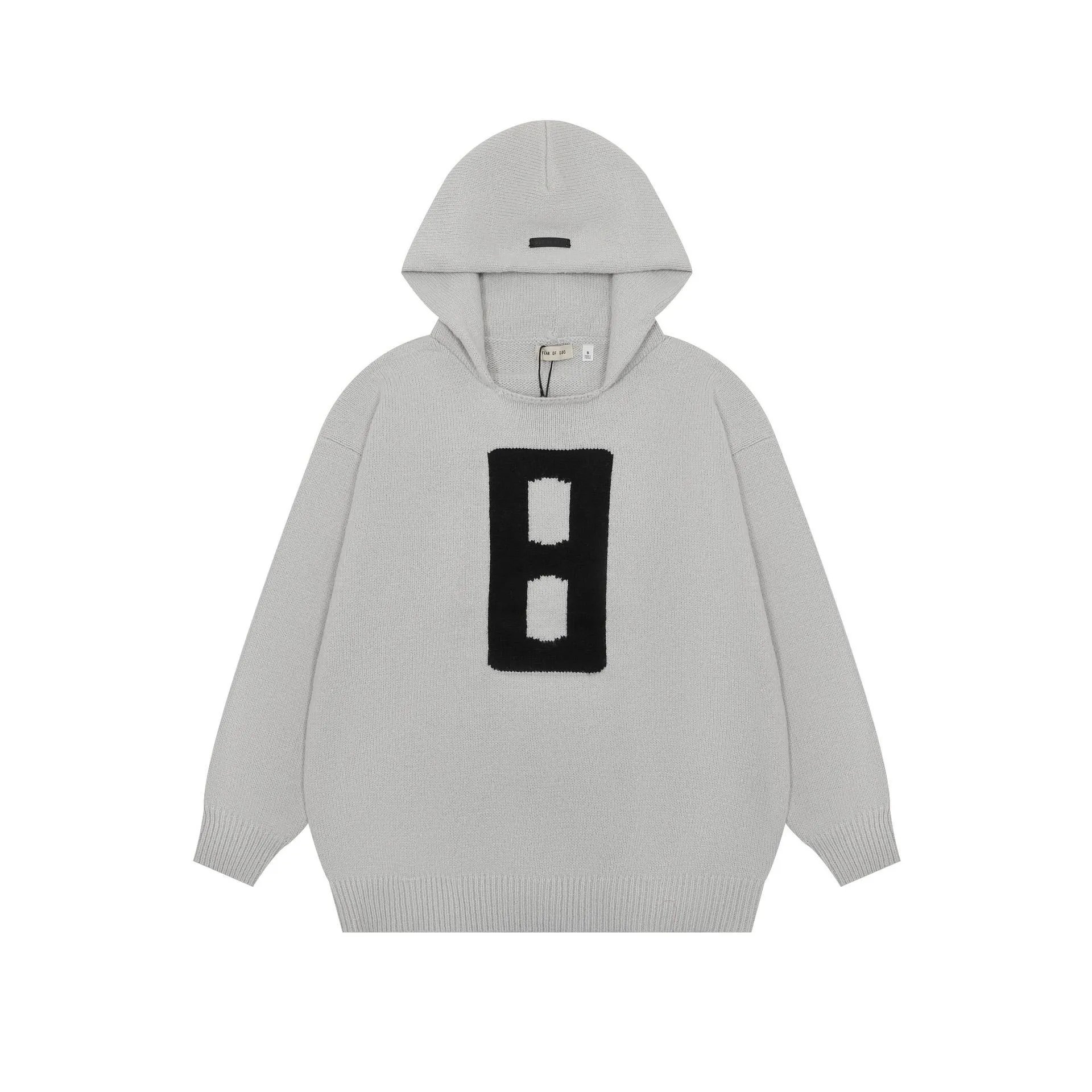 Streetwear Knit Hoodie Sweater Jacquard 8 Graphic Ash Gray - Related Product - Cnfans