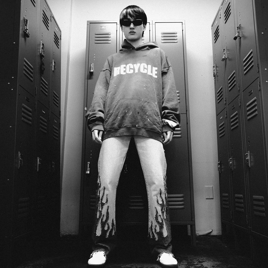 Flame Flare Denim Pants Ash Blue - Gallery Image 2 - Detailed View