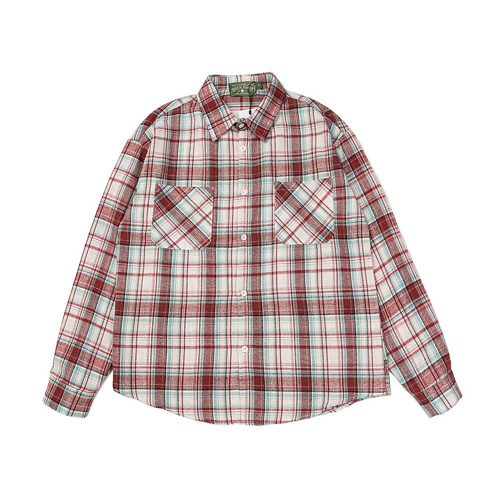 Plaid Cotton Shirt Unisex Scarlet - Gallery Image 5 - Detailed View