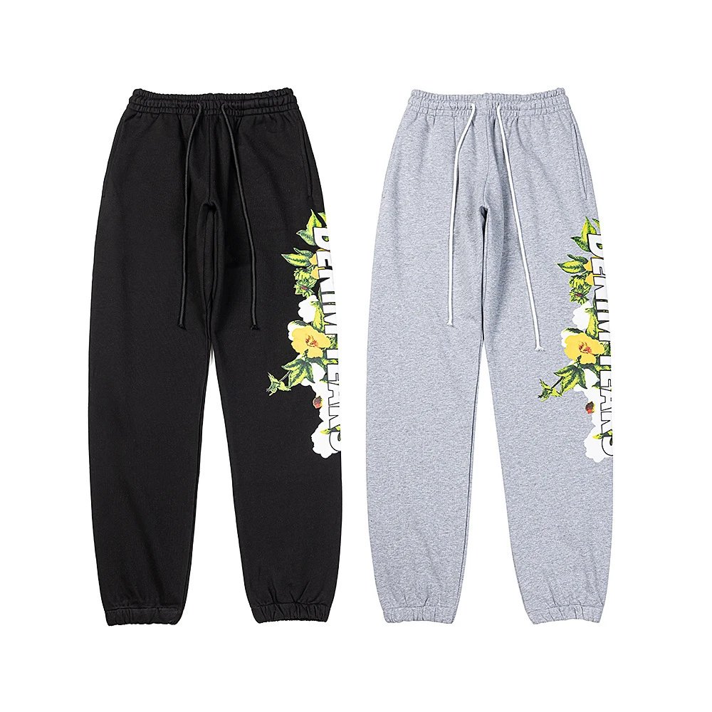 Floral Cotton Sweatpants Ebony - Gallery Image 1 - Detailed View