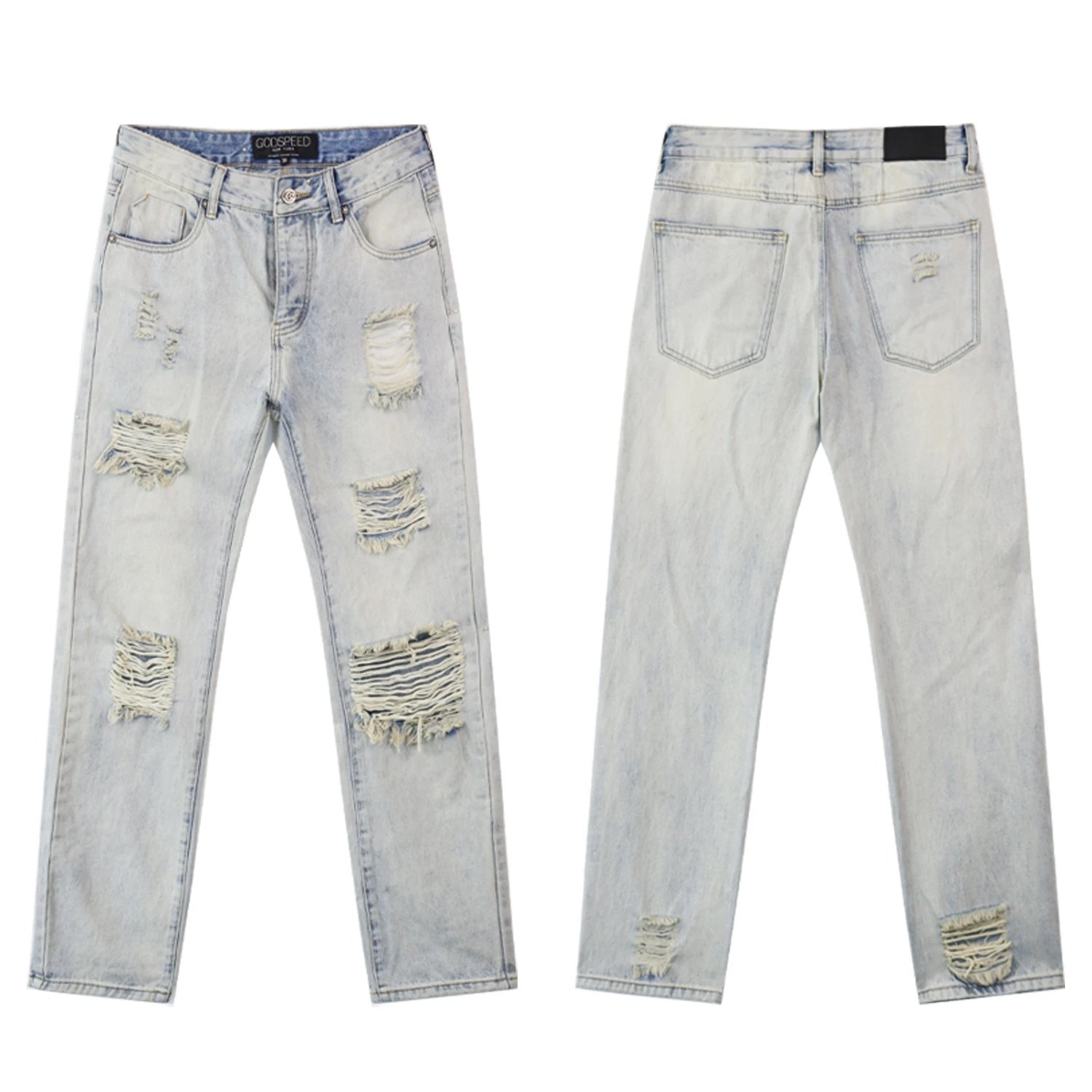 Distressed Denim Straight Jeans Onyx - GOD SPEED - Cnfans - $30.00