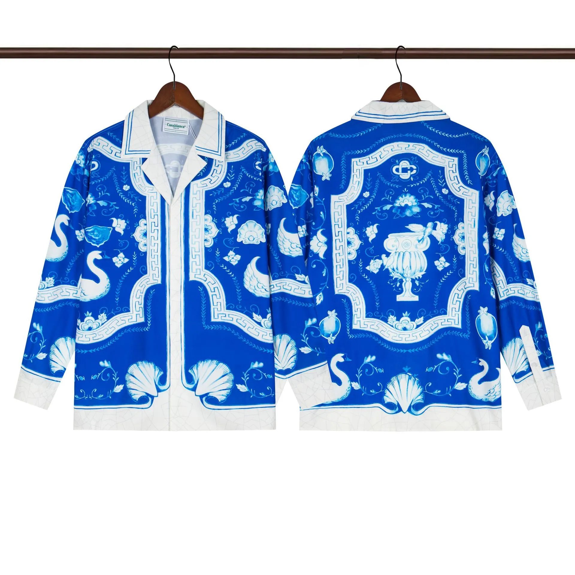 Geometric Silk Long Sleeve Shirt Teal - casa - Cnfans - $26.13