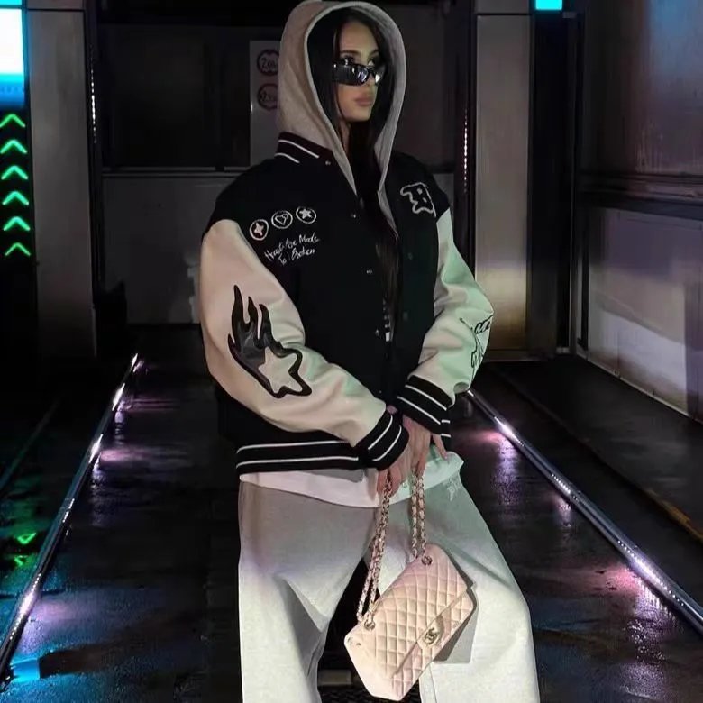 Broken Hearts Varsity Jacket Black - Gallery Image 2 - Detailed View