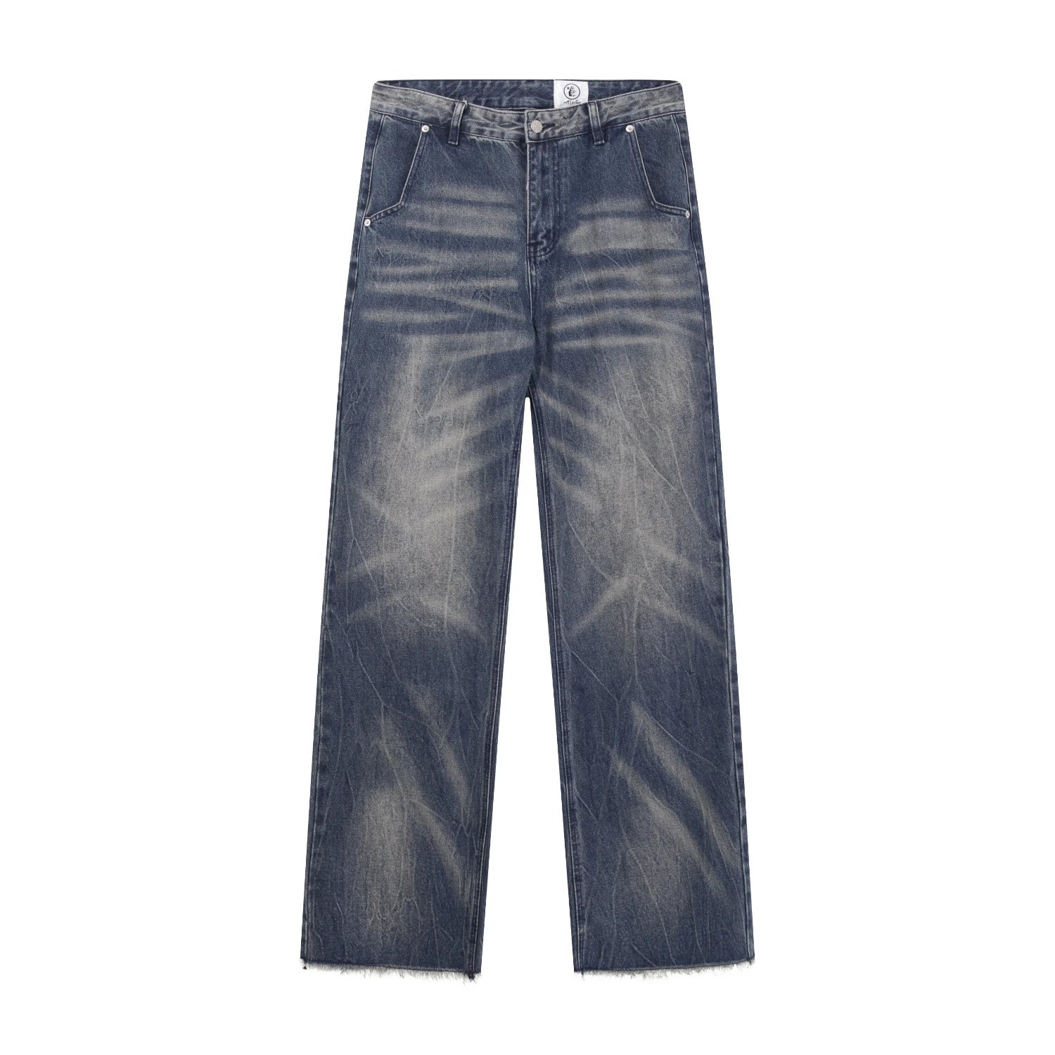 Wide-Leg Washed Denim Pants Slate - Gallery Image 5 - Detailed View