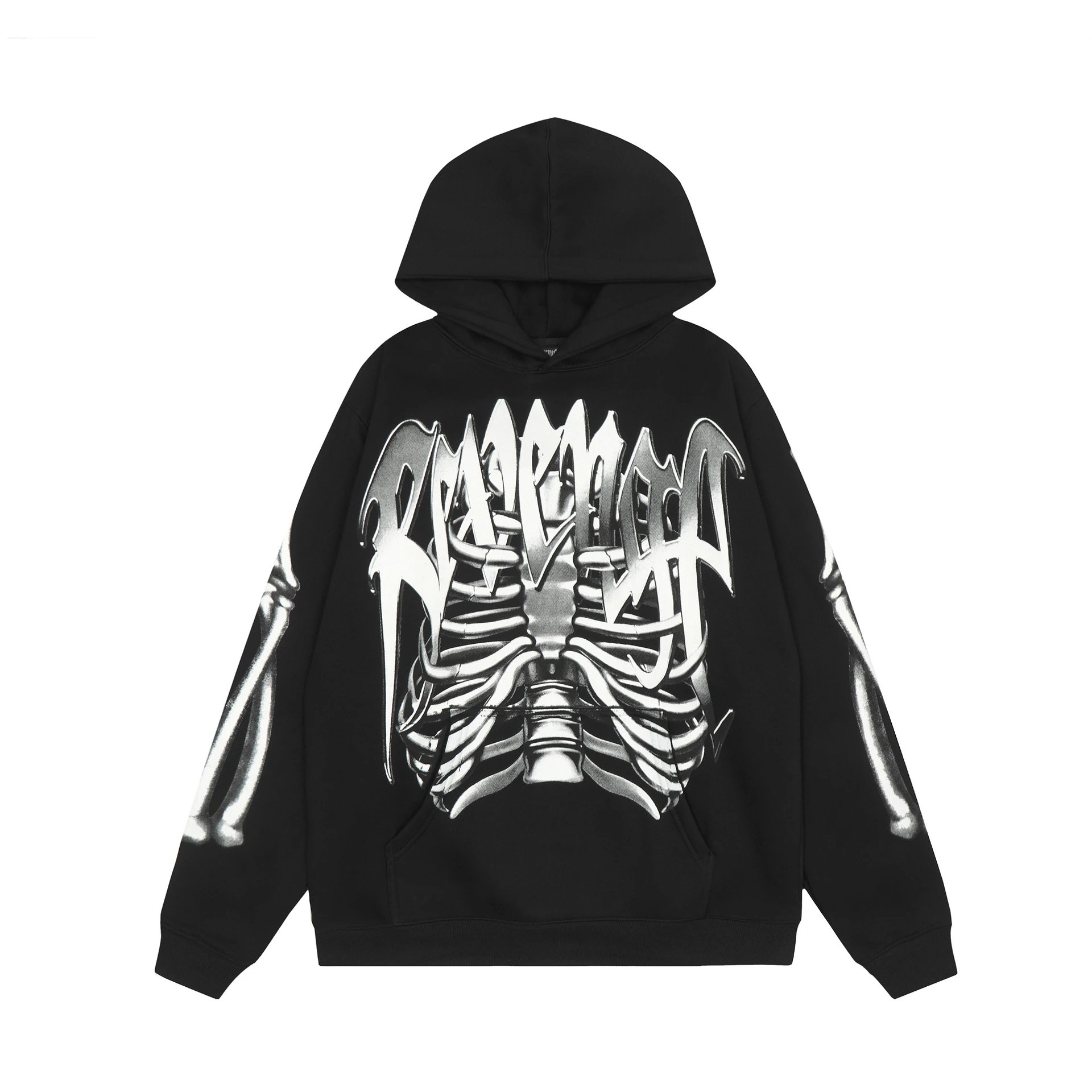 Streetwear Skeleton Target Hoodie Ebony Black - Gallery Image 2 - Detailed View