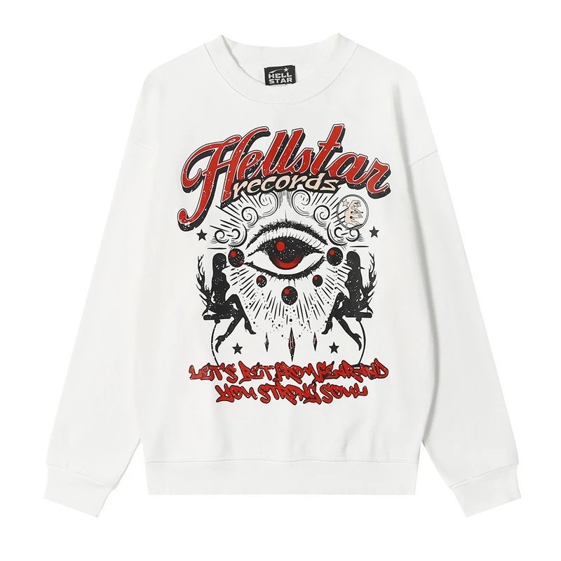 Geometric Print Crewneck Sweatshirt White - Hellstar - Cnfans - $30.00