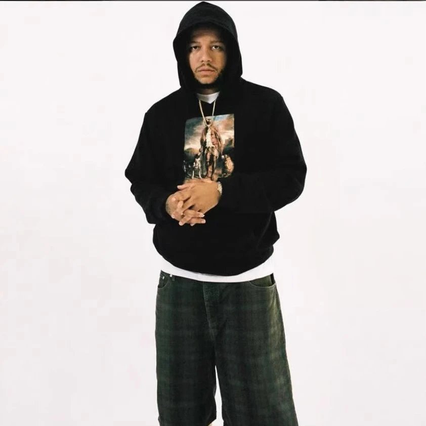 High Street Cotton Hoodie in Charcoal - Gallery Image 2 - Detailed View