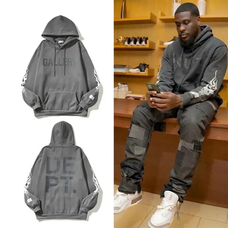 Gallery Flame Print Hoodie Grey