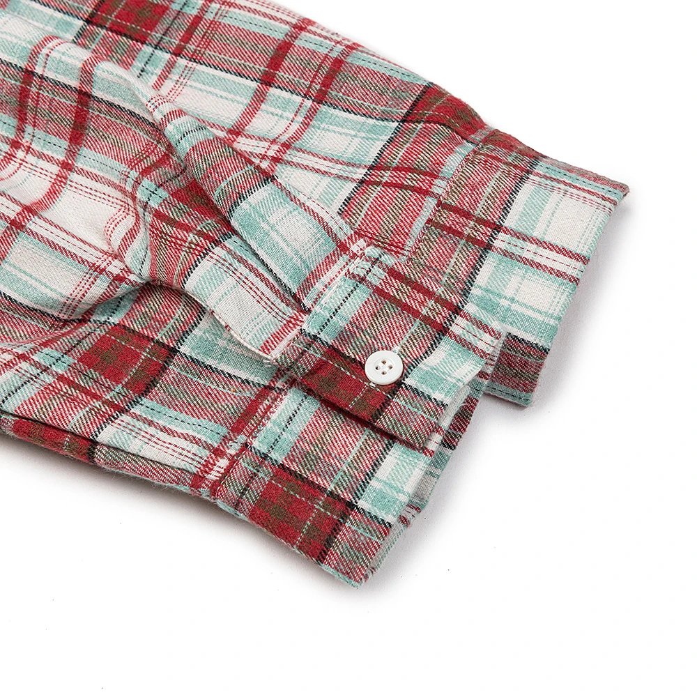 Plaid Cotton Shirt Unisex Scarlet - Gallery Image 4 - Detailed View