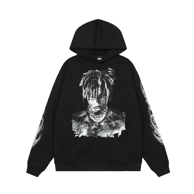 Gothic Skull Graphic Fleece Hoodie Jet Black - Revenge - Cnfans - $35.16