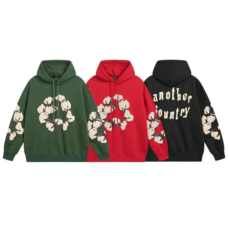 Floral Print Hoodie Deep Green - Gallery Image 1 - Detailed View