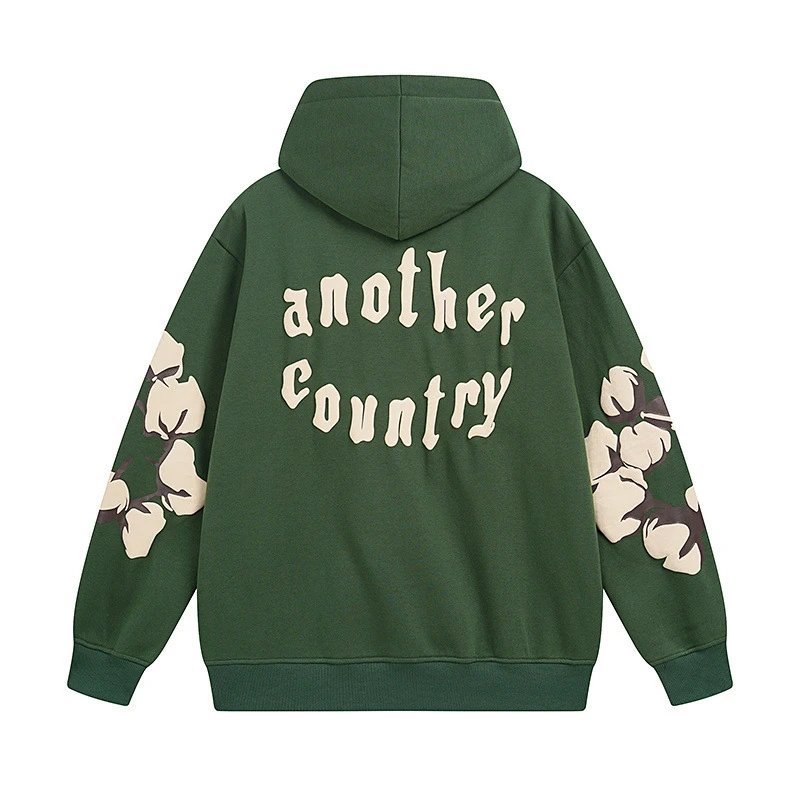 Floral Print Hoodie Deep Green - Gallery Image 5 - Detailed View