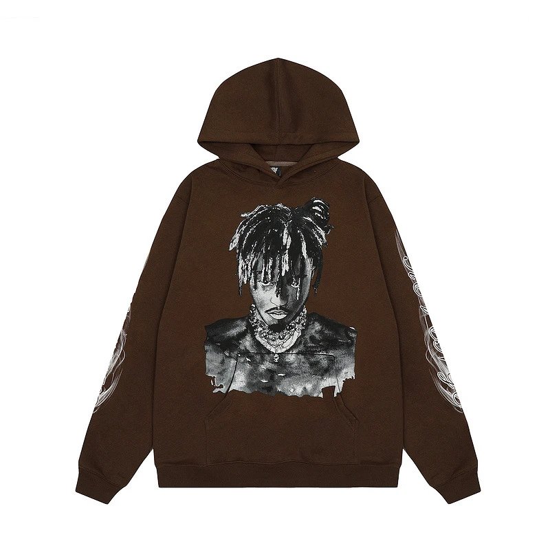 Streetwear Graphic Fleece Hoodie Coffee Brown - Revenge - Cnfans - $35.16