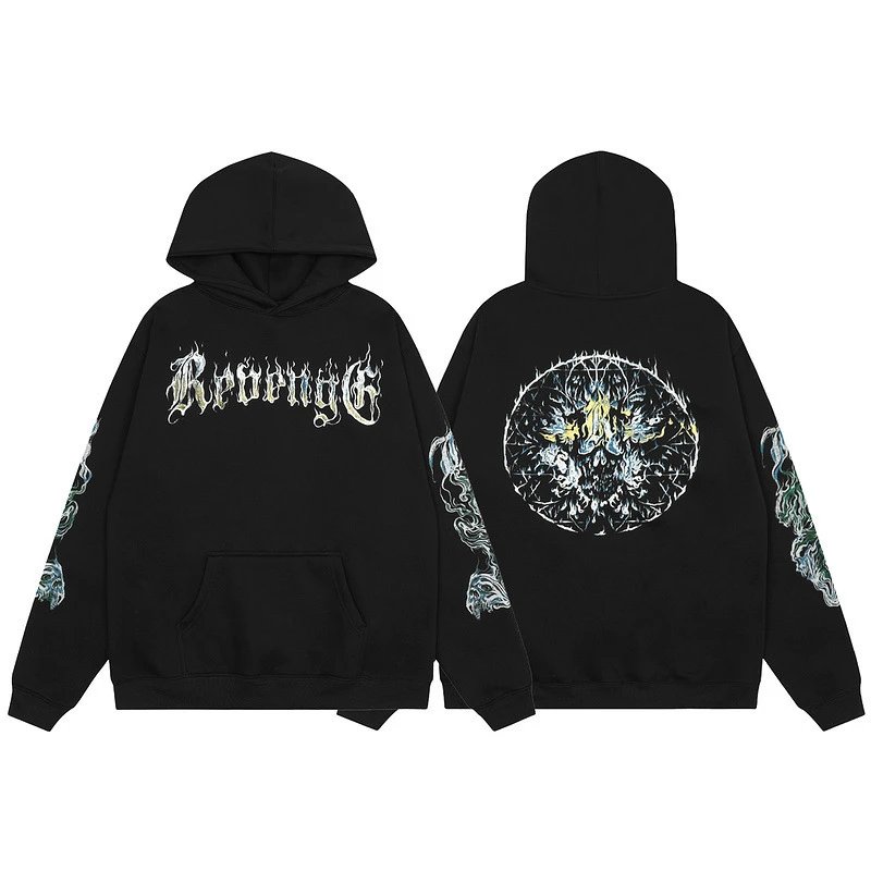 Streetwear Graphic Fleece Hoodie Obsidian Black - Revenge - Cnfans - $35.16