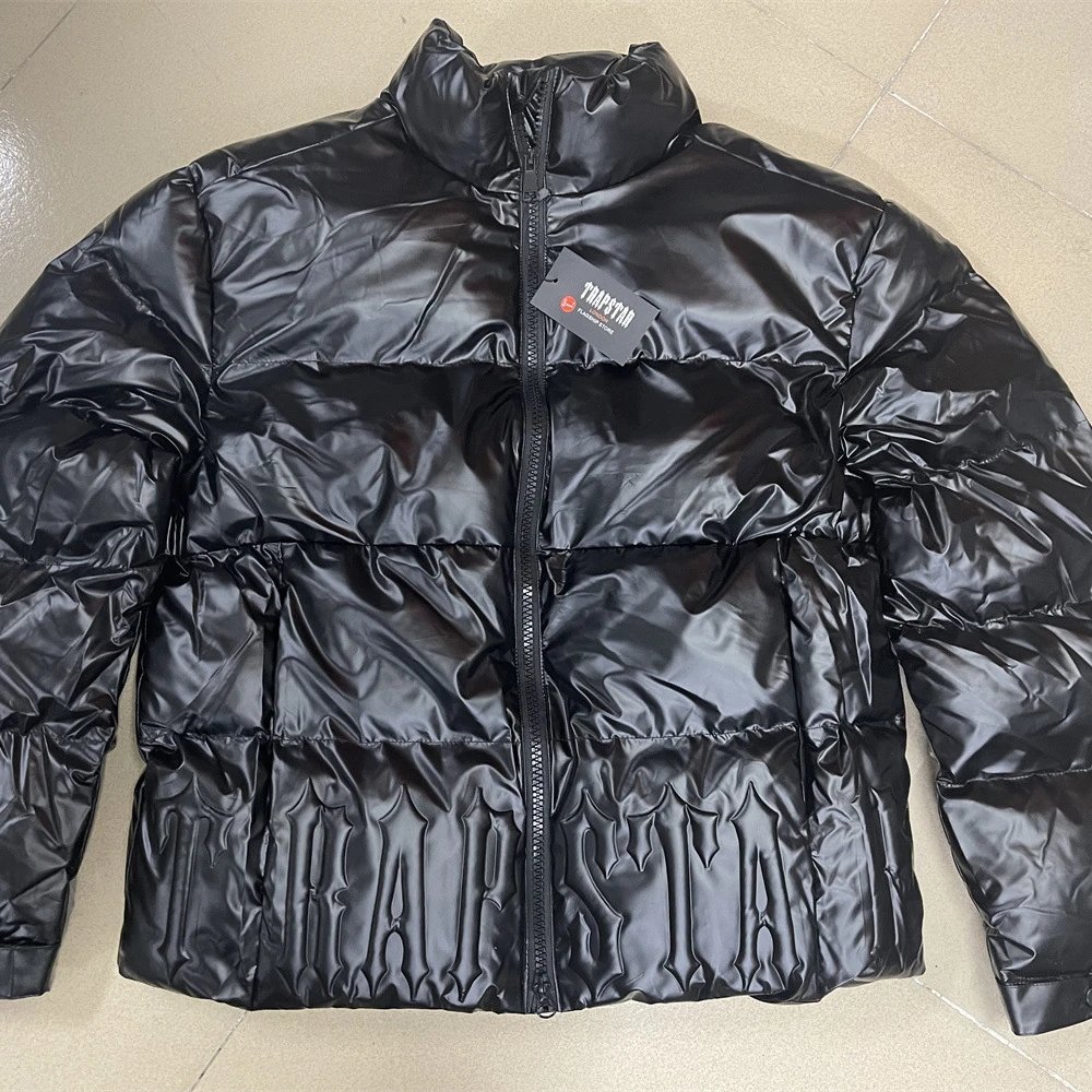 Trapstar Glossy Logo Puffer Jacket Black - Gallery Image 2 - Detailed View