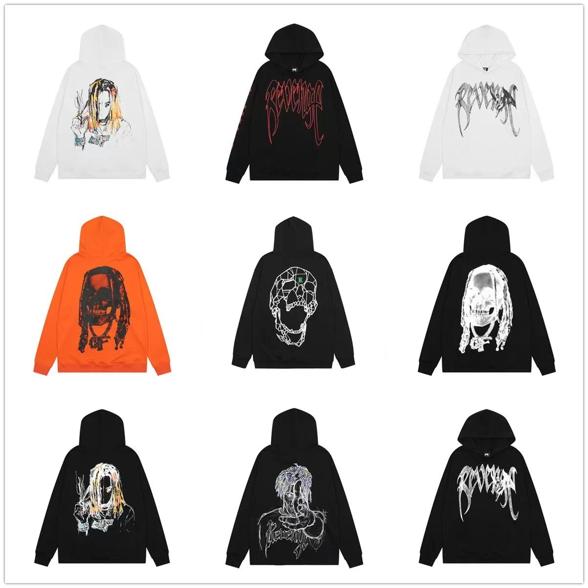Street Skull Graphic Hoodie Ebony Red - Gallery Image 1 - Detailed View