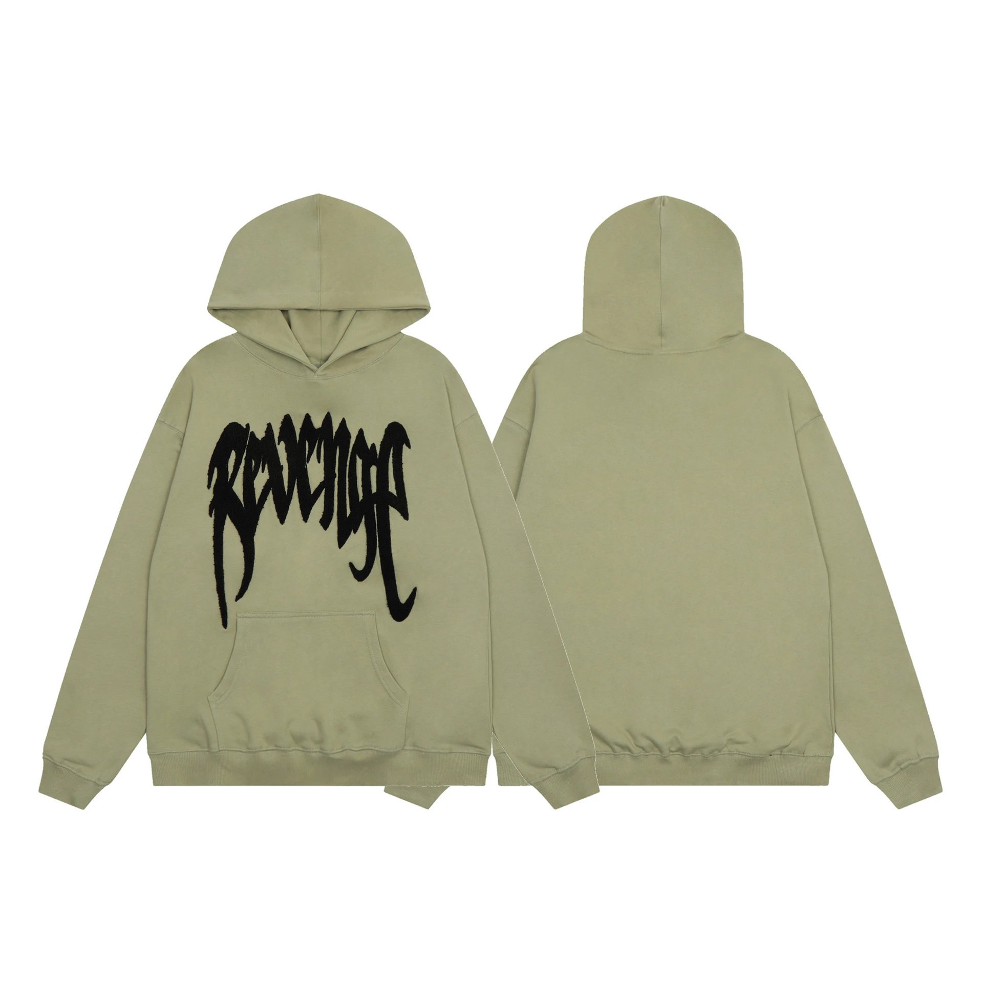 Streetwear Embroidered Hoodie Sage Green - Gallery Image 3 - Detailed View