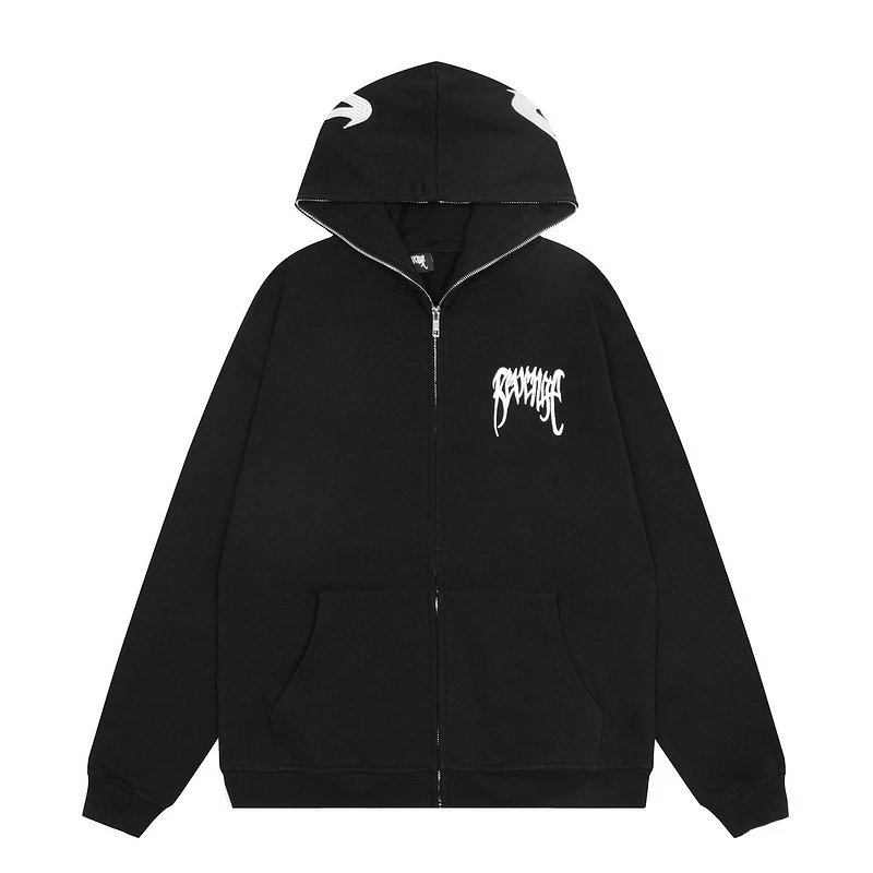 Streetwear Zip Hoodie Embroidered Cotton Unisex Jet Black - Related Product - Cnfans
