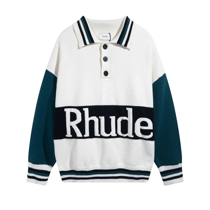 Rhude Colorblock Knit Polo Sweater Multicolor - Gallery Image 5 - Detailed View