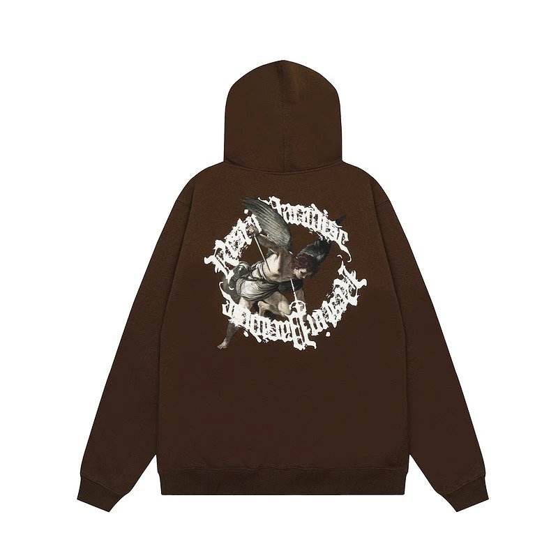 Gothic Skull Graphic Fleece Hoodie Coffee Brown - Revenge - Cnfans - $35.16