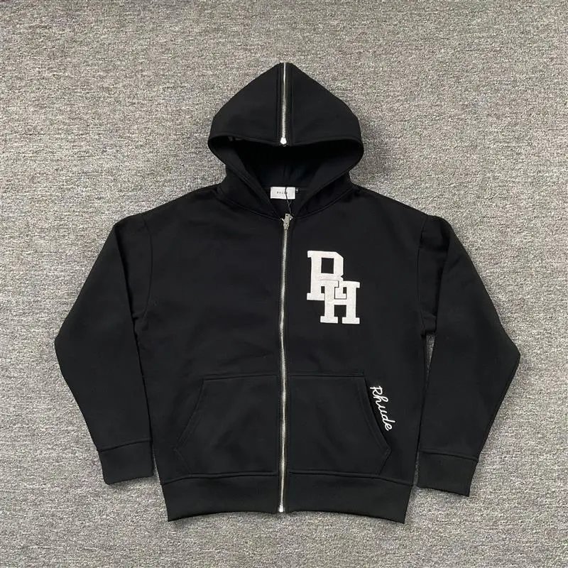 Rhude Zip Hoodie Black - Gallery Image 2 - Detailed View