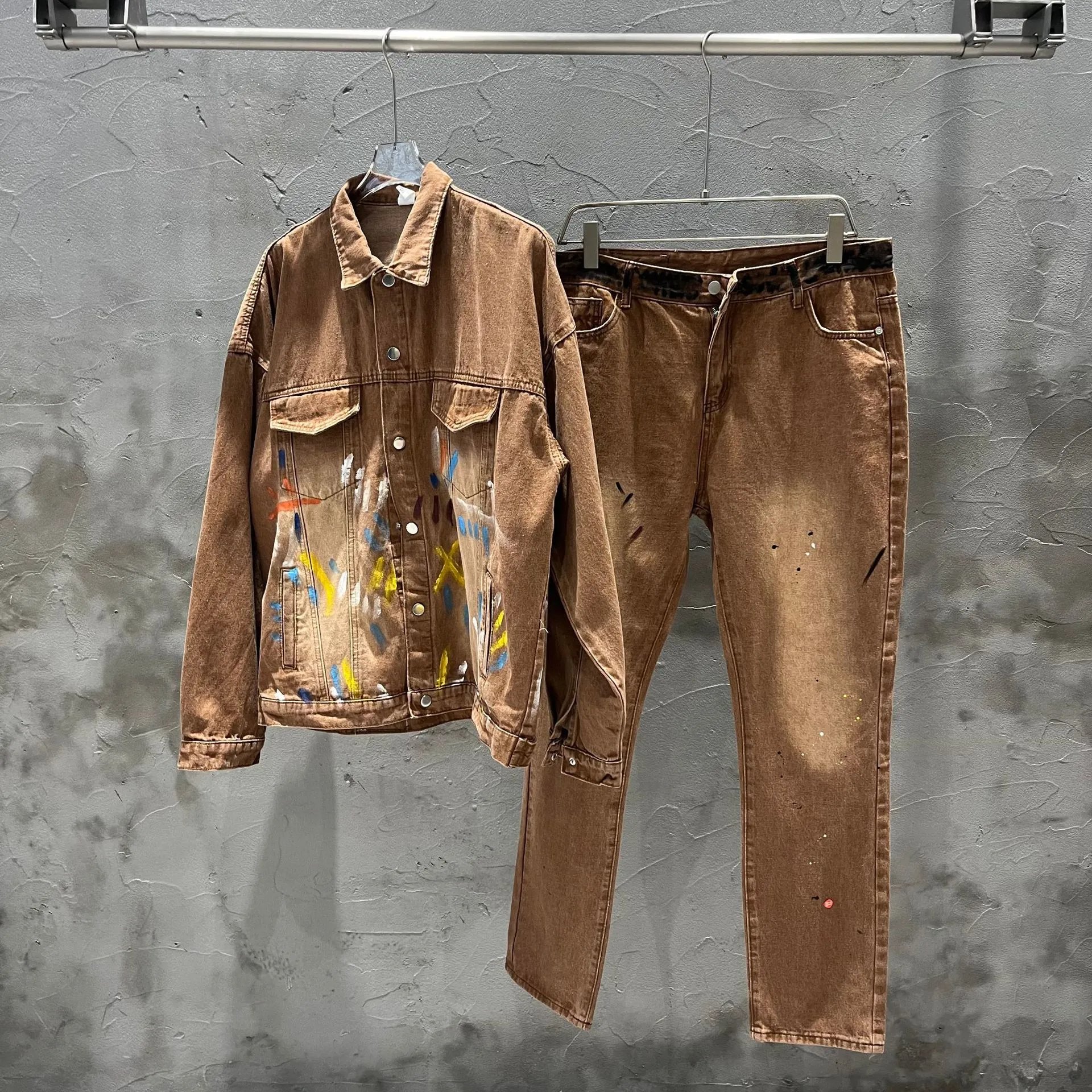 Hand-Painted Denim Set in Burnt Sienna - Gallery Image 1 - Detailed View