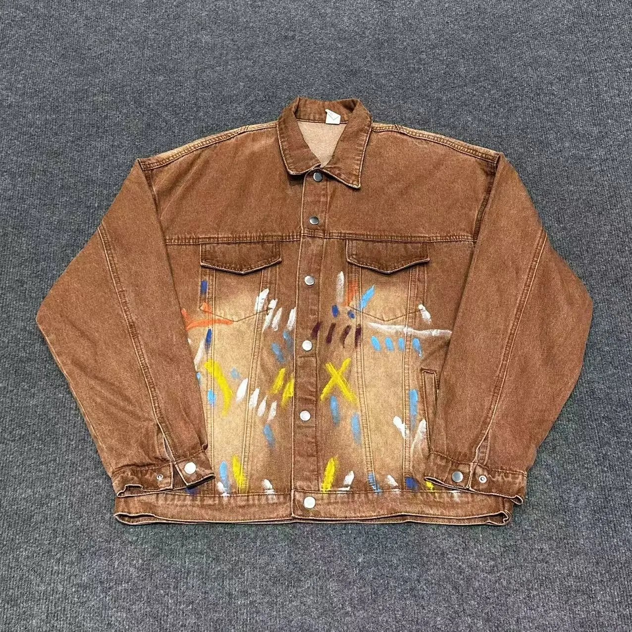 Hand-Painted Denim Set in Burnt Sienna - Gallery Image 5 - Detailed View