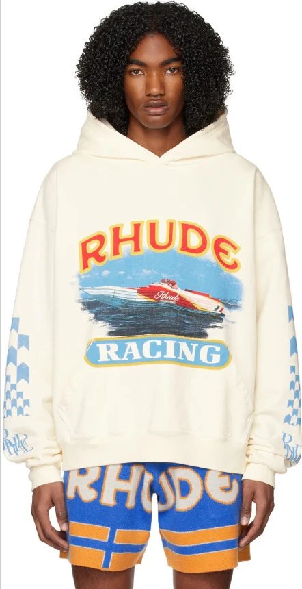 Rhude Racing Hoodie Cream - Gallery Image 3 - Detailed View