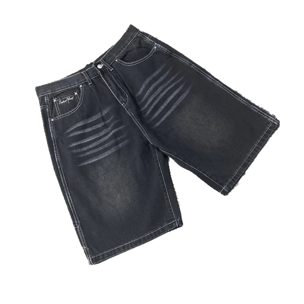 BP Letters Washed Denim Shorts Multi - Gallery Image 3 - Detailed View