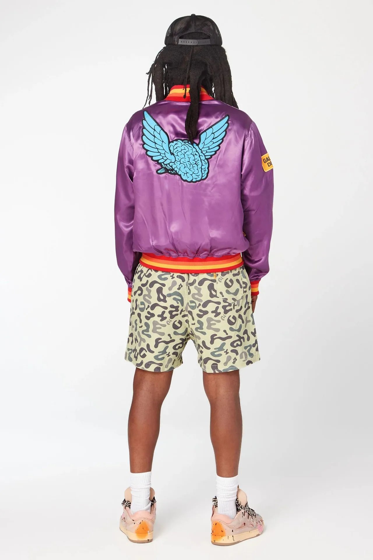 Varsity Embroidered Bomber Jacket in Regal Purple - Gallery Image 3 - Detailed View