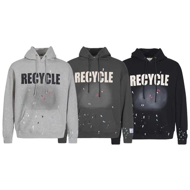 Hand-Painted Letter Print Hoodie Dusty Gray - Gallery Image 5 - Detailed View