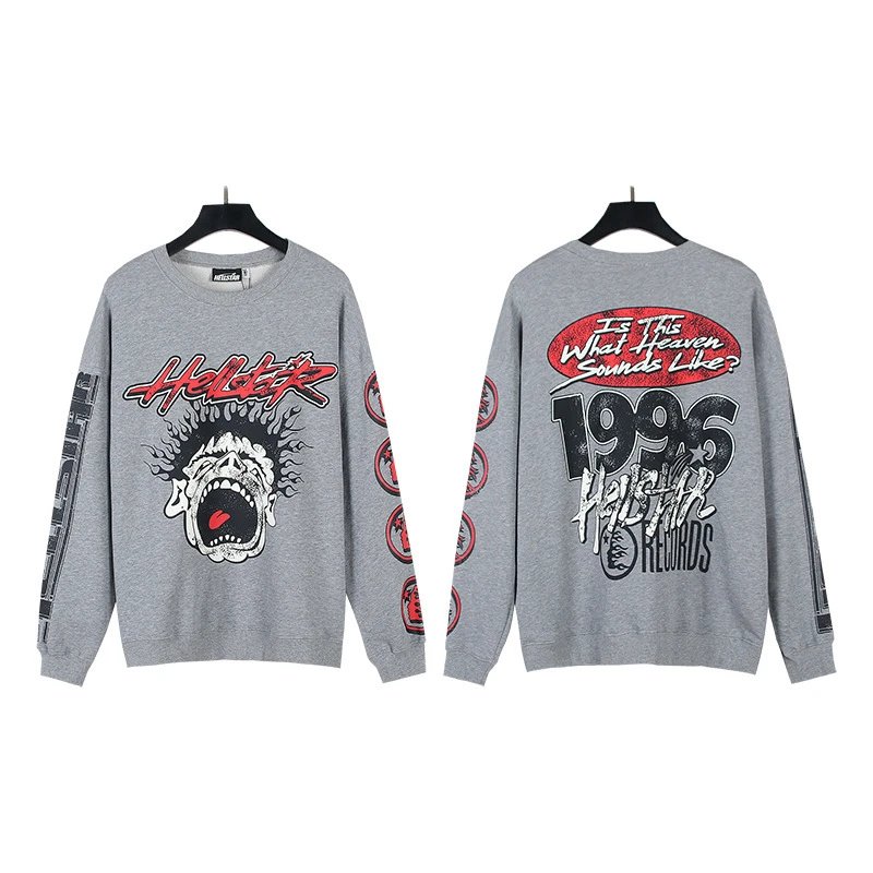 Streetwear Graphic Long Sleeve Tee Ash Gray - Hellstar - Cnfans - $31.61